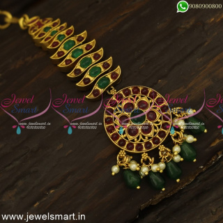 Bridal Nethi Chutti Designs Latest Maang Tikka Antique Gold Floral T24739