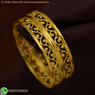 Timeless Broad Floral Design Gold Plated Bangles for Everyday Elegance B25996