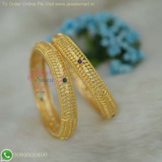 Broad Leaf Design Gold Plated Bangles | Real Jewellery Replica with Long-Lasting Finish B26827