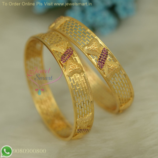 Broad Ruby Stones Studded Gold Plated Bangles | Lightweight Party & Regular Wear B26829