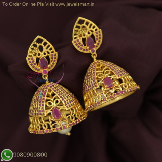 Broad Ruby Stones Jhumka Earrings - Gorgeous Gold Design, Buy Online J6881N