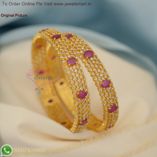 Broad Ruby White CZ Stones Bridal Gold Plated Bangles – Real Look Premium Jewellery B27060