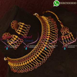 Choker Necklace Bridal Jewellery Red Kemp Stones Drops Maang Tikka NL20763