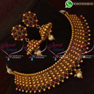 Choker Necklace Bridal Jewellery Beads Model Jhumka Earrings Online NL20768