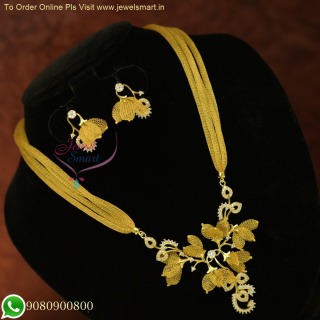 Choker Style 4 Line Gold Catalogue-Inspired 92.5 Pure Silver Mesh Chain Necklace Set with Delicate Pendant and Earrings NL26069