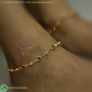 Colorful Gemstone Inspired Gold Plated Anklet | Delicate Anklet Design for Women A26789
