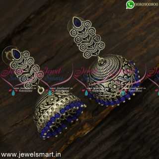 Colour Beads Silver Plated Jhumka Earrings Black Oxidised Jewellery J24713