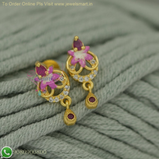 Pink Floral Colourful Enamel Work Small Ear Studs | Gold Look Alike | Screw Lock ER26836