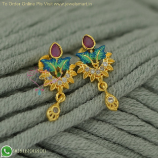 Leaf Design Colourful Enamel Work Floral Small Ear Studs | Gold Look Alike | Screw Lock ER26836