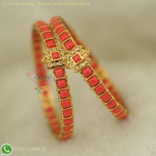 Coral Inspired Square Stone Bangles – Openable Gold Plated Design B26987
