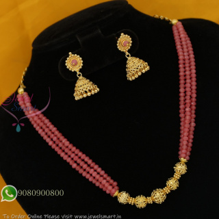 Crystal 3 Line Beaded Necklace with Lightweight Jhumka Earrings NL27314