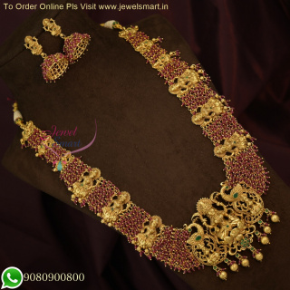 Ethereal Beauty: Crystal Danglers with Temple Mugappu Handcrafted Long Gold Necklace - Trending Bridal Jewelry NL22292N