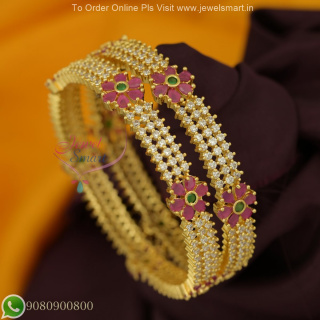 Elegant CZ Floral Gold Plated Bangles – Real Gold Look, High-Quality Stones B27184