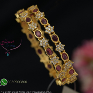 Gold Plated CZ Bangles with Red Oval Stones – Diamond Look Forming Jewellery B27320