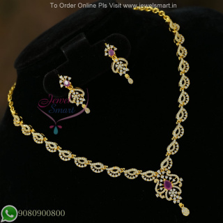 Elegant CZ Gold Plated Necklace Set with Ruby Stone – Sparkling Diamond Look NL27197