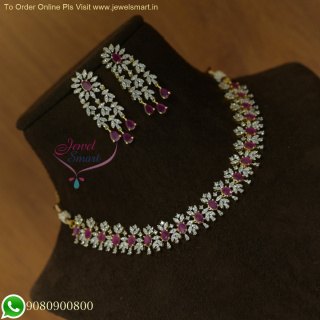 Exquisite CZ Jewellery Set with Ruby and Emerald Stones and Long Size Earrings - Timeless Elegance NL25897