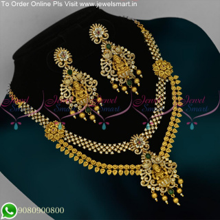 CZ Stones Studded Antique Gold Temple Layer Necklace Low Price NL25362