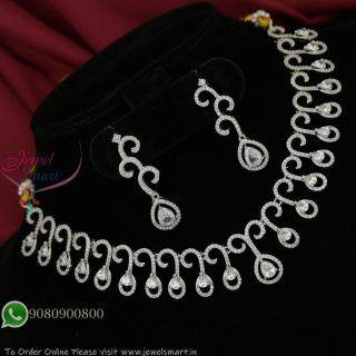 Diamond Look CZ White Stone Designer Necklace Set with Matching Drop Earrings NL27332