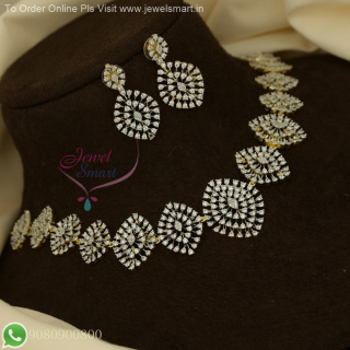 CZ White Stones Floral Broad Necklace Set – Gold & Silver Plated at Affordable Prices