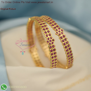 Dark Ruby Pink Stones Impon Bangles - Gold Replica Panchaloha Jewellery B27064