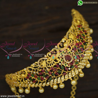 Dazzling Choker Necklace Peacock Design Gold Plated Bridal Jewellery Online NL23318