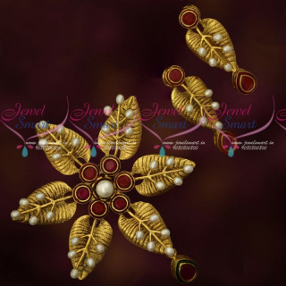 Leaf Model Dazzling Pearl Pendant Set Antique Designer Jewellery Online PS17880A