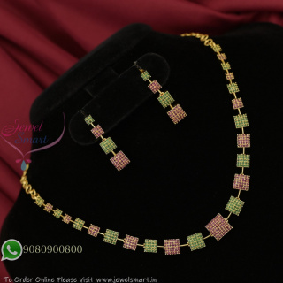 Delicate Square Shape String Necklace Set – Multi-Colour Options with Screwback Earrings NL27338