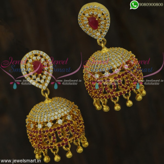 Delightful Jhumka Earrings Latest CZ Fashion Jewellery Screwback Kammal