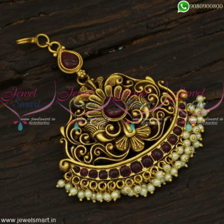 Designer Maang Tikka Short Length Big Size Pendant Antique Gold Online T22270