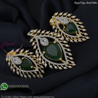 Gold Plated Designer Pendant and Earrings Set with Color Stone and CZ Leaf Design PS27454