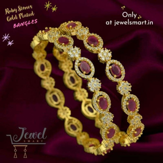 Ruby Oval Stones Diamond Catalogue Inpired One Gram Gold Bangles B25343