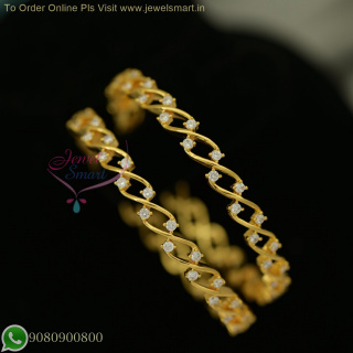 Diamond Look CZ Stones Gold Plated Bangles – Twisted Design, Long Lasting Colour Life, Latest Collections B26846