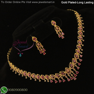 Diamond Look Gold Plated Necklace Set with AD Stones & Screwback Earrings – Long Lasting Party Wear NL27255
