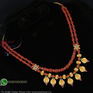 Double Layer Coral Beads Lakshmi Coin Necklace Set | Gold Plated Traditional Jewellery NL27323