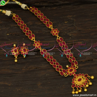 Double Line Kemp Necklace Set With Mugappu Traditional Jewellery Designs Online NL23773