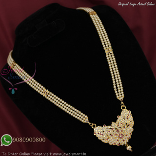 3 Line Shell Pearl Necklace with Handmade Impon Pendant | Traditional Gold Plated Jewellery NL27449