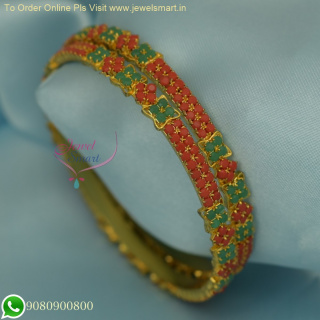 Affordable Party Wear Gold Plated Colour Coral Stone Bangles b26176