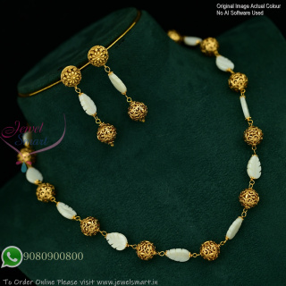 Elegant Antique Gold Plated Mother of Pearl Necklace Set with Earrings NL1085N