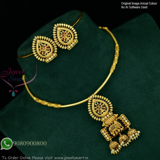 Antique Gold Plated Hasli Necklace Set with Elephant Design Pendant & Matching Earrings NL1087