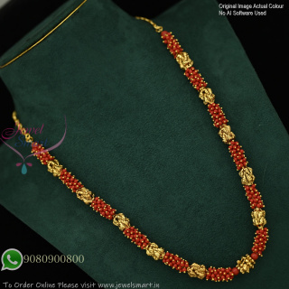 Coral Beaded Traditional Chain with Antique Gold Plated Floral Motifs NL1092