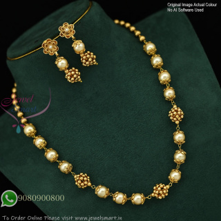 Gold Plated Pearl Beads Necklace Set with Earrings – 20 Inches Length NL1098N