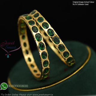 Handmade Thick Metal Gold Plated Bangles with Oval CZ Stones – Emerald Green & Ruby