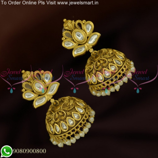 Shine Bright with Kundan Stones Antique Jhumka Earrings - Shop Now J25652