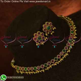 Make a Statement Single Line Stones Necklace Set in Antique Gold Finish NL25673