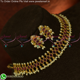 Make a Statement Oval Kemp Stones Necklace Set in Antique Gold Finish NL25672