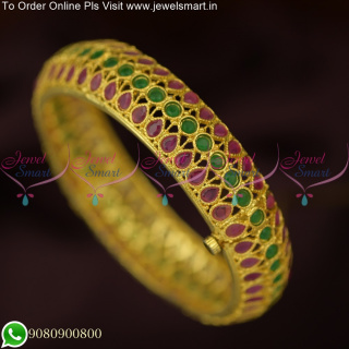 Shop the Grand Look: Ruby Emerald Gold Plated Screw Open Kada Bangles Online B7257N