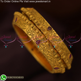 Half Cut Design Designer Antique Jewellery Latest Stylish Bangles Online B17850N