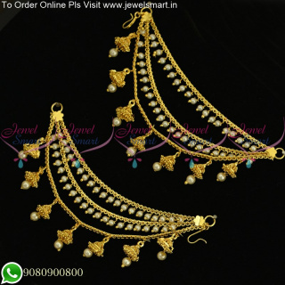 Attractive Ear Chain With Jhumka Gold Plated Side Mattal Bahubali Jewellery EC23989