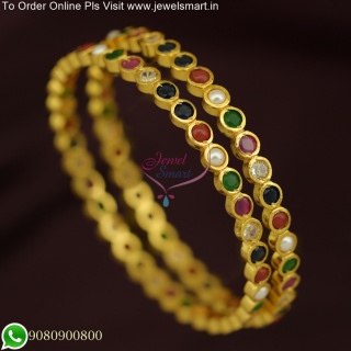 Impon Bangles with White and Navratna Stones - Enhance Your Style with Elegance B25688