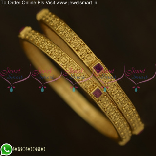 Embrace Feminine Charm with Our Fancy Floral Design Bangles Antique Gold B25696